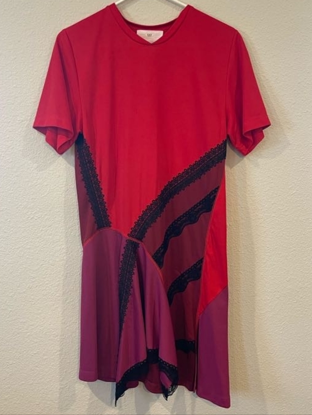 Koche‎ Womens Purple Red Colorblock Asymmetric Lace Mini Shift Dress Size 2 US